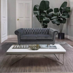 Chesterfield 2 Seater Sofa Amalfi Anthracite Black Velvet Fabric In Classic Style - thumbnail 4