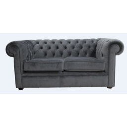 Chesterfield 2 Seater Sofa Amalfi Anthracite Black Velvet Fabric In Classic Style - thumbnail 1