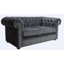 Chesterfield 2 Seater Sofa Amalfi Anthracite Black Velvet Fabric In Classic Style - thumbnail 3