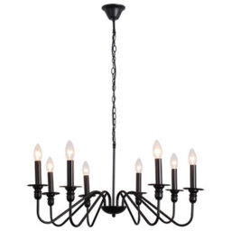 Darphe 74Cm Vintage 8-Light Candle Chandelier, Black Metal Pendant Light With 186Cm Chain - thumbnail 8