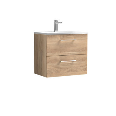 Balterley Modern Bathroom Wall Hung 2-Drawer Vanity & Basin, Bleached Oak, 600mm - image 1