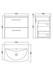 Balterley  Modern Bathroom Wall Hung 2-Drawer Vanity & Basin, Bleached Oak, 600mm - thumbnail 2
