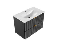 Impact Furniture Bathroom Furniture Set 800mm Vanity Sink Unit With Drawers And Wall Hung Tallboy Cabinet Black Ribbed Fluted Adel - thumbnail 3