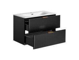 Impact Furniture Bathroom Furniture Set 800mm Vanity Sink Unit With Drawers And Wall Hung Tallboy Cabinet Black Ribbed Fluted Adel - thumbnail 4