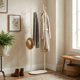 White Framed Elegant Metal Pole Clothes Rail Marble Base Coat Rack Stand Home Hotel Hall Tree - thumbnail 5