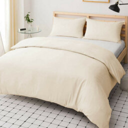 Ameha Plain 3-Piece Duvet Cream Quilt Cover Soft & Anti Allergic Bedding Set Reversible Single Set With Pillowcase 135 X 200 Cm - thumbnail 4