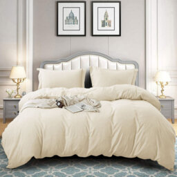 Ameha Plain 3-Piece Duvet Cream Quilt Cover Soft & Anti Allergic Bedding Set Reversible Single Set With Pillowcase 135 X 200 Cm - thumbnail 1