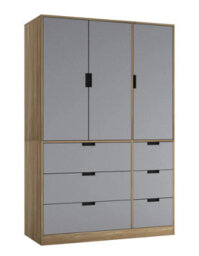Urbn-Living Urbnliving Wooden 3 Door 6 Drawer Wardrobe Bedroom Storage Closet Shelves Hanging Rail Oak Unit Grey Doors Drawers - thumbnail 1
