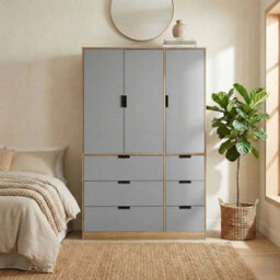 Urbn-Living Urbnliving Wooden 3 Door 6 Drawer Wardrobe Bedroom Storage Closet Shelves Hanging Rail Oak Unit Grey Doors Drawers - thumbnail 3