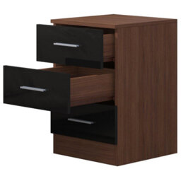 Reflect 3 Drawer Bedside - Black Gloss & Walnut - Modern Nightstand For Bedroom Storage - H: 59.5Cm X W: 39.5Cm X D: 38Cm - thumbnail 5