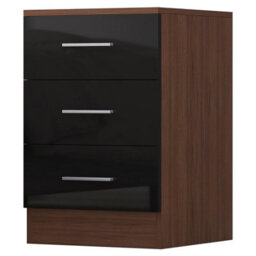 Reflect 3 Drawer Bedside - Black Gloss & Walnut - Modern Nightstand For Bedroom Storage - H: 59.5Cm X W: 39.5Cm X D: 38Cm - thumbnail 3