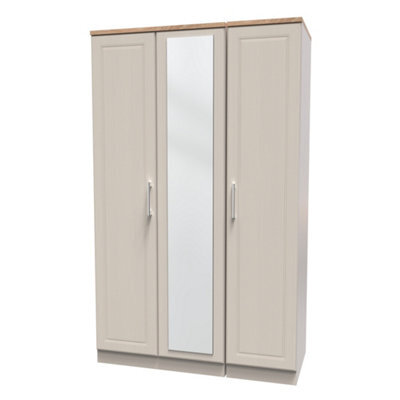 Sevilla Ready Assembled Traditional Matt Beige Oak Effect Large Triple Wardrobe With 1 Mirror Door (H)1825mm (W)1110mm (D)530mm - image 1