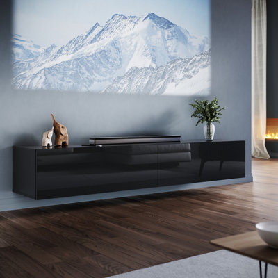 Elegant Floating Tv Stand Cabinet, Black Wall-Mounted Tv Unit With Drop-Down Door, 180X40X30Cm - image 1