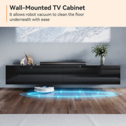 Elegant Floating Tv Stand Cabinet, Black Wall-Mounted Tv Unit With Drop-Down Door, 180X40X30Cm - thumbnail 9