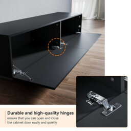 Elegant Floating Tv Stand Cabinet, Black Wall-Mounted Tv Unit With Drop-Down Door, 180X40X30Cm - thumbnail 6