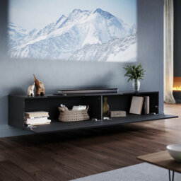 Elegant Floating Tv Stand Cabinet, Black Wall-Mounted Tv Unit With Drop-Down Door, 180X40X30Cm - thumbnail 2