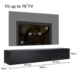 Elegant Floating Tv Stand Cabinet, Black Wall-Mounted Tv Unit With Drop-Down Door, 180X40X30Cm - thumbnail 3