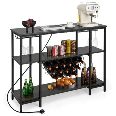 3 Tier Wine Bar Cabinet Industrial Wine Rack W/ Storage Shelves Grey - image 1