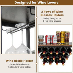 3 Tier Wine Bar Cabinet Industrial Wine Rack W/ Storage Shelves Grey - thumbnail 6