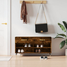Berkfield Shoe Bench Smoked Oak 102X35X55 Cm Engineered Wood - thumbnail 1