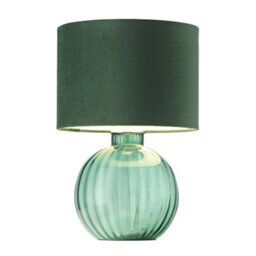 Happy Homewares Contemporary Emerald Ribbed Glass Table Lamp With Forest Green Velvet Shade - thumbnail 2