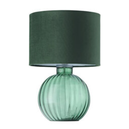 Happy Homewares Contemporary Emerald Ribbed Glass Table Lamp With Forest Green Velvet Shade