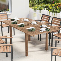 Outsunny Extending Garden Table, Acacia Wood Outdoor Dining Table For 6-8 - thumbnail 1