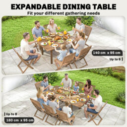 Outsunny Extending Garden Table, Acacia Wood Outdoor Dining Table For 6-8 - thumbnail 4