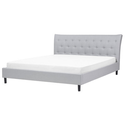 Beliani Bed Fabric Saverne 180 X 200 Cm (Eu Super King) Light Grey - image 1
