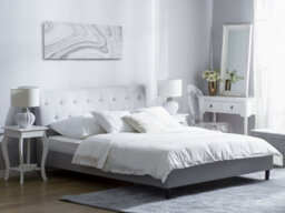 Beliani Bed Fabric Saverne 180 X 200 Cm (Eu Super King) Light Grey - thumbnail 2
