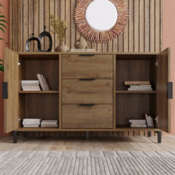 Btm Sideboard Cabinet, 2 Doors & 3 Drawers, Adjustable Shelf, Dark Oak 120X40X76Cm - thumbnail 9