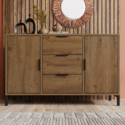 Btm Sideboard Cabinet, 2 Doors & 3 Drawers, Adjustable Shelf, Dark Oak 120X40X76Cm - thumbnail 8