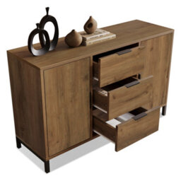 Btm Sideboard Cabinet, 2 Doors & 3 Drawers, Adjustable Shelf, Dark Oak 120X40X76Cm - thumbnail 6