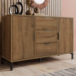 Btm Sideboard Cabinet, 2 Doors & 3 Drawers, Adjustable Shelf, Dark Oak 120X40X76Cm - thumbnail 7