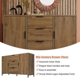 Btm Sideboard Cabinet, 2 Doors & 3 Drawers, Adjustable Shelf, Dark Oak 120X40X76Cm - thumbnail 3