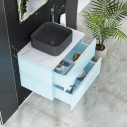 Royal Bathrooms Evora 700mm Powder Blue Fluted Wall Hung Countertop Vanity Unit 2 Drawer With Art Square Basin - thumbnail 3
