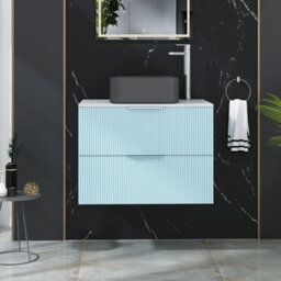 Royal Bathrooms Evora 700mm Powder Blue Fluted Wall Hung Countertop Vanity Unit 2 Drawer With Art Square Basin - thumbnail 1