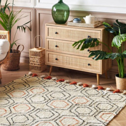 Beliani Hand-Tufted Cotton Rug 160 X 230 Cm - Beige Geometric With Orange Tassels - thumbnail 2