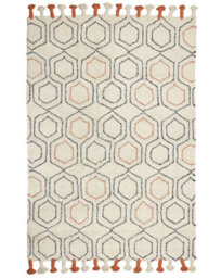 Beliani Hand-Tufted Cotton Rug 160 X 230 Cm - Beige Geometric With Orange Tassels - thumbnail 1