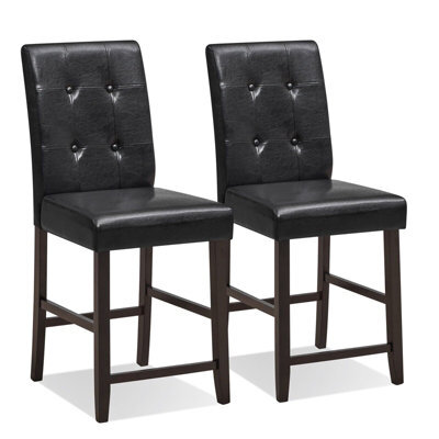Gainoom Set Of 2 Black Bar Stools Upholstered Bar Counter Height Chair With Button-Tufted Back - image 1