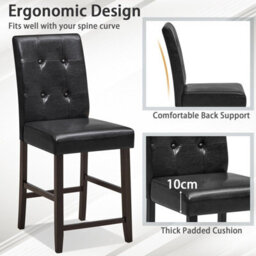 Gainoom Set Of 2 Black Bar Stools Upholstered Bar Counter Height Chair With Button-Tufted Back - thumbnail 6