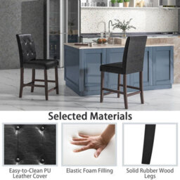 Gainoom Set Of 2 Black Bar Stools Upholstered Bar Counter Height Chair With Button-Tufted Back - thumbnail 7