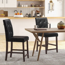Gainoom Set Of 2 Black Bar Stools Upholstered Bar Counter Height Chair With Button-Tufted Back - thumbnail 4