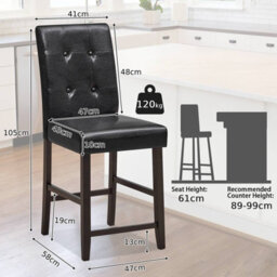 Gainoom Set Of 2 Black Bar Stools Upholstered Bar Counter Height Chair With Button-Tufted Back - thumbnail 2