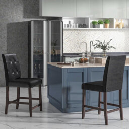 Gainoom Set Of 2 Black Bar Stools Upholstered Bar Counter Height Chair With Button-Tufted Back - thumbnail 3