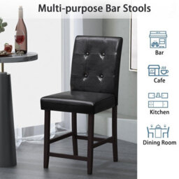 Gainoom Set Of 2 Black Bar Stools Upholstered Bar Counter Height Chair With Button-Tufted Back - thumbnail 8