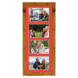 AK Frames 50X20Cm Rustic Oak Modern Multi Photo Frame With Poppy Red Mount - Holds 4 Apertures (4X) 6X4 Photos - thumbnail 1