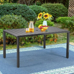 Living And Home Grey Rectangular Wpc Wood Effect Garden Dining Table With Parasol Hole L 150Cm