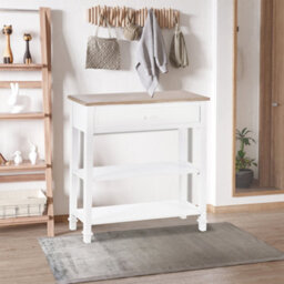 Homcom 80X75Cm Console Table W/ Drawer 2 Shelves Worktop Handle Retro White - thumbnail 4