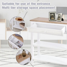 Homcom 80X75Cm Console Table W/ Drawer 2 Shelves Worktop Handle Retro White - thumbnail 5